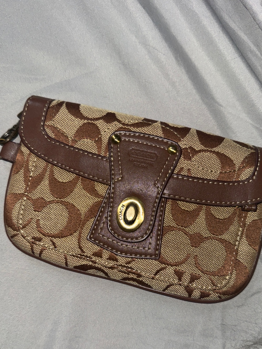 Wristlet in Brown and Tan with monogram